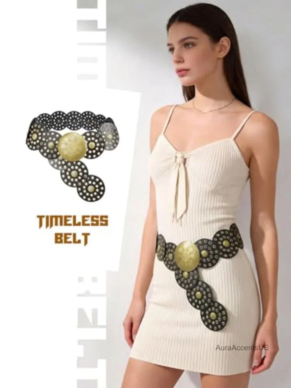Faux Leather PU Wide Western Disc Belt Concho Cowgirl Boho Vintage Women Waist